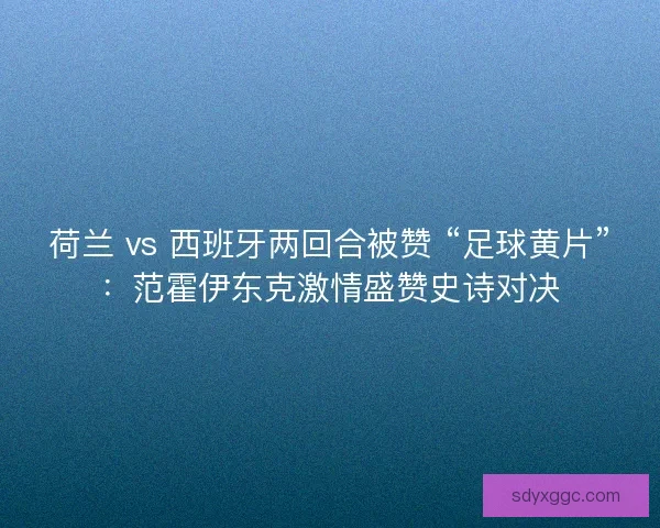 荷兰 vs 西班牙两回合被赞 “足球黄片”：范霍伊东克激情盛赞史诗对决